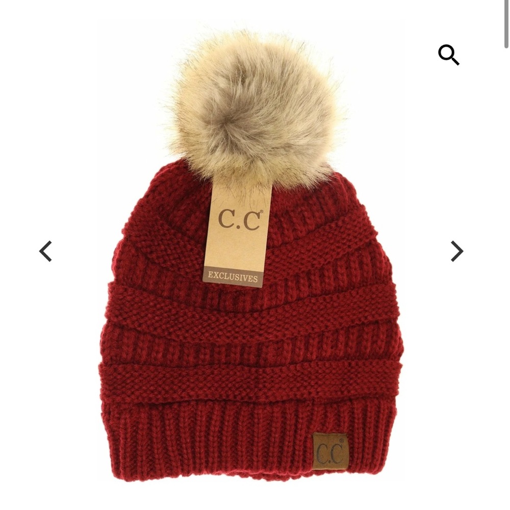 Cc cranberry winter hat with Pom Pom - acrylic